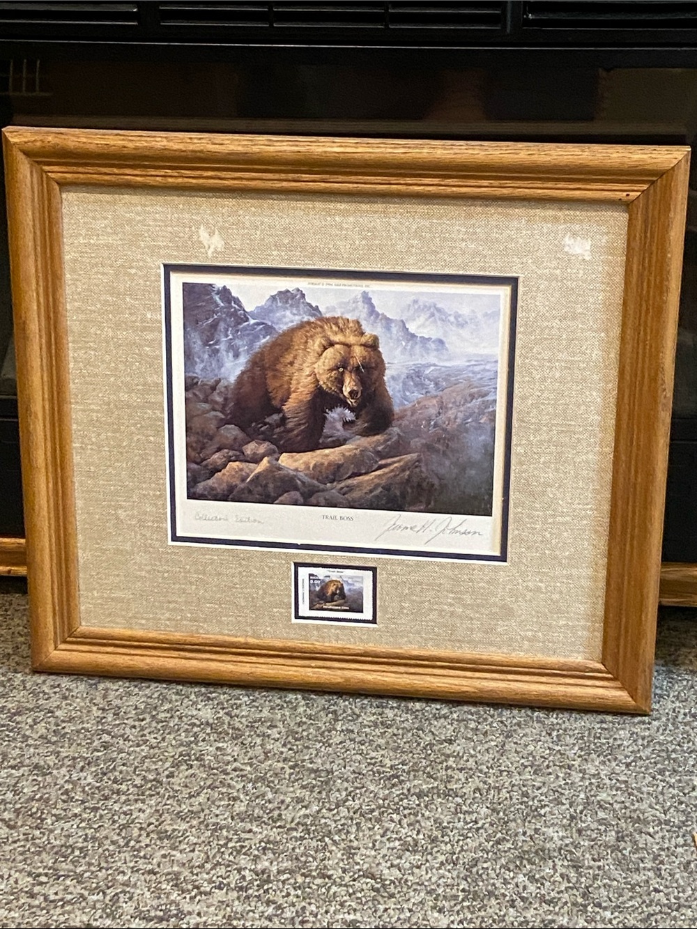 VTG, Jerome H.  Johnson Trail  Boss Wild Brown Bear Art Print in Oak Frame